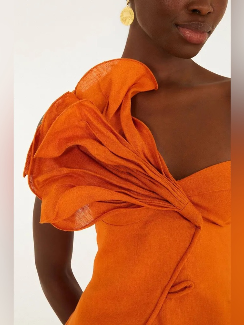 Farm Rio One-Shoulder Orange Mini Flower Dress - Picture 3 of 6